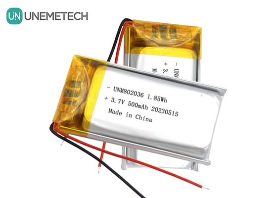 UNEMETECH 3.7V লিথিয়াম-আয়ন পলিমার ব্যাটারি 500mAh লিথিয়াম পলিমার ব্যাটারি 802036 1.85Wh LiPo ব্যাটারি