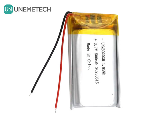 UNEMETECH 3.7V লিথিয়াম-আয়ন পলিমার ব্যাটারি 500mAh লিথিয়াম পলিমার ব্যাটারি 802036 1.85Wh LiPo ব্যাটারি