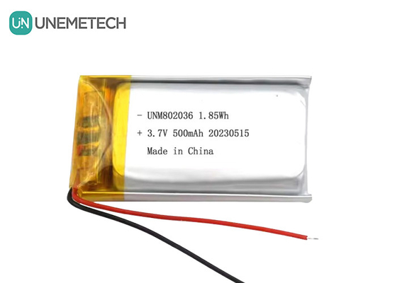 UNEMETECH 3.7V লিথিয়াম-আয়ন পলিমার ব্যাটারি 500mAh লিথিয়াম পলিমার ব্যাটারি 802036 1.85Wh LiPo ব্যাটারি