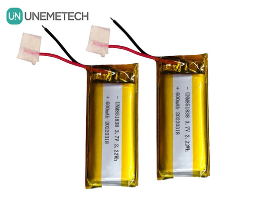 600mAh কাস্টম সিলভার লিথিয়াম আয়ন ব্যাটারি / 851838 3.7V পোষাক ডিভাইস লিথিয়াম আয়ন পলিমার ব্যাটারি