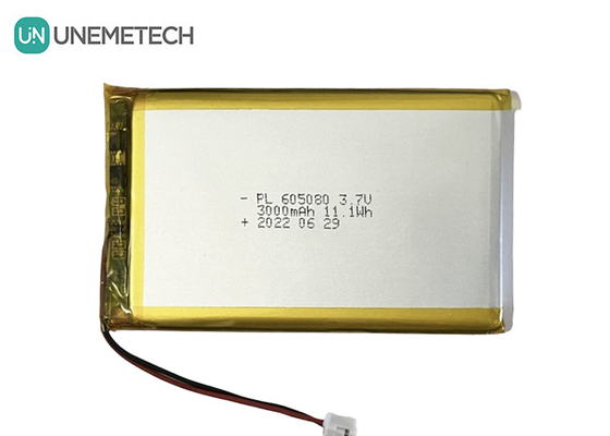 3.7V 3000mAh রিচার্জযোগ্য লিথিয়াম-আয়ন ব্যাটারি 605080 PCB এবং ইলেকট্রনিক্সের জন্য তারের সংযোগকারী সহ