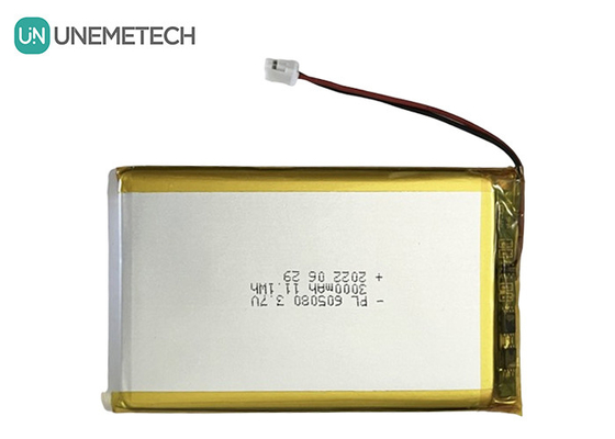 3.7V 3000mAh রিচার্জযোগ্য লিথিয়াম-আয়ন ব্যাটারি 605080 PCB এবং ইলেকট্রনিক্সের জন্য তারের সংযোগকারী সহ