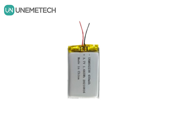 4.2V রিচার্জযোগ্য লিথিয়াম পলিমার ব্যাটারি 602238 3.7V 450mAh ভোক্তা ইলেকট্রনিক্সের জন্য