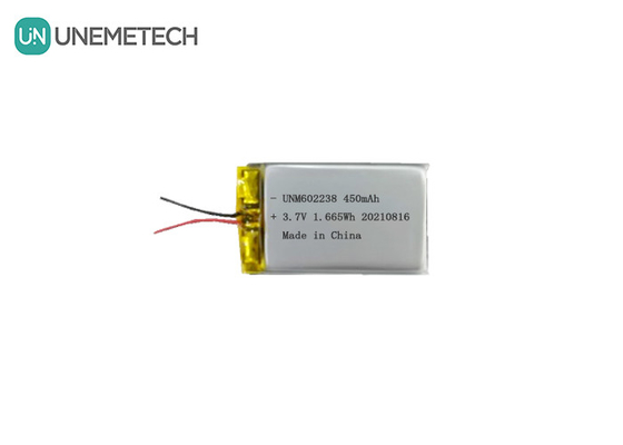 4.2V রিচার্জযোগ্য লিথিয়াম পলিমার ব্যাটারি 602238 3.7V 450mAh ভোক্তা ইলেকট্রনিক্সের জন্য