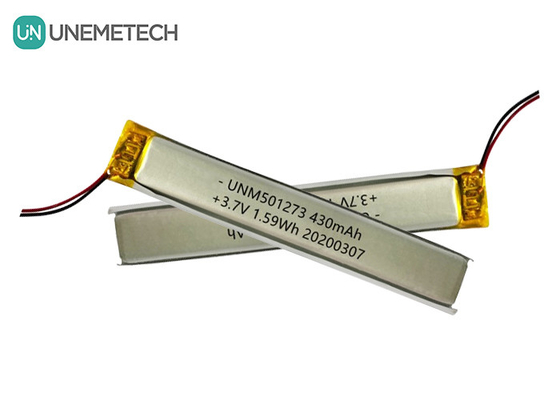 5.0*12.0*73.0mm লিথিয়াম পলিমার ব্যাটারি / 3.7V 430mAh 501273 ব্লুটুথ ডিভাইসের জন্য পাতলা লিপো ব্যাটারি