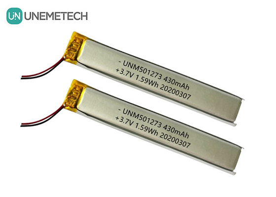 5.0*12.0*73.0mm লিথিয়াম পলিমার ব্যাটারি / 3.7V 430mAh 501273 ব্লুটুথ ডিভাইসের জন্য পাতলা লিপো ব্যাটারি