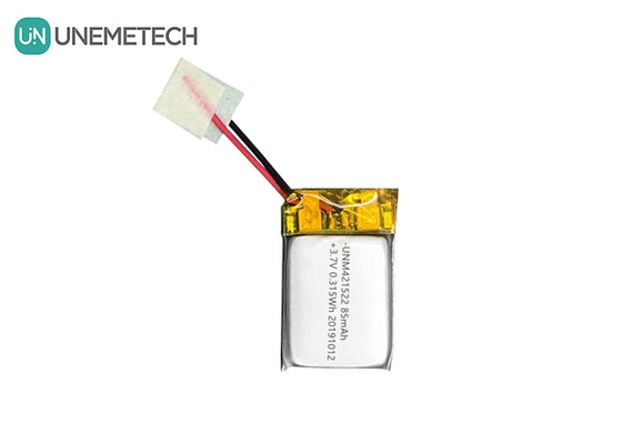 85mAh 3.7V ছোট লিথিয়াম পলিমার ব্যাটারি 421522 পিসিএম এবং সীসা তারের সাথে পুনরায় চার্জযোগ্য