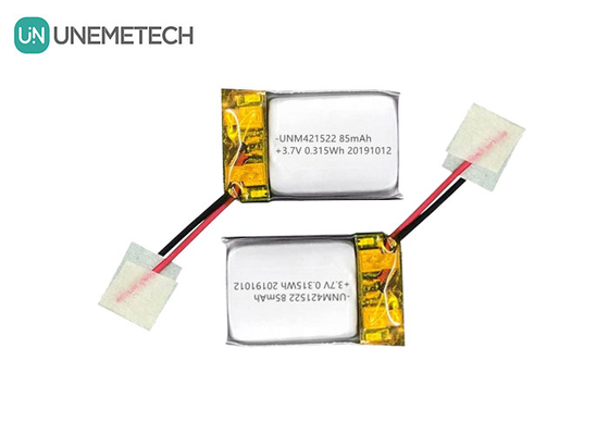 85mAh 3.7V ছোট লিথিয়াম পলিমার ব্যাটারি 421522 পিসিএম এবং সীসা তারের সাথে পুনরায় চার্জযোগ্য