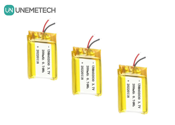 ইলেকট্রনিক পণ্যের জন্য ছোট আকারের 402030 3.7V 200mAh রিচার্জযোগ্য লিপো ব্যাটারি