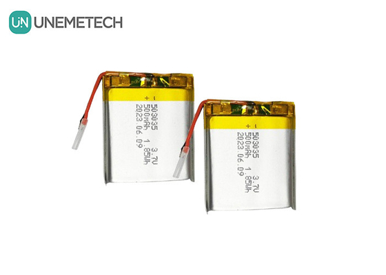 500mAh লিথিয়াম পলিমার ব্যাটারি 503035 পোর্টেবল ইলেকট্রনিক্সের জন্য 3.7V লিপো রিচার্জেবল ব্যাটারি