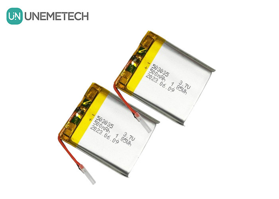500mAh লিথিয়াম পলিমার ব্যাটারি 503035 পোর্টেবল ইলেকট্রনিক্সের জন্য 3.7V লিপো রিচার্জেবল ব্যাটারি