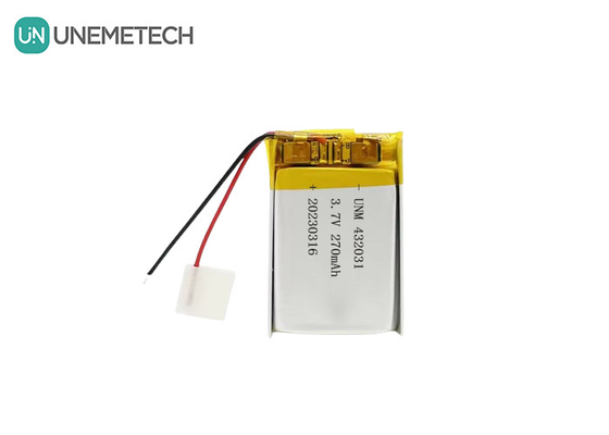 3.7V 270mAh 432031 ইলেকট্রনিক যন্ত্রপাতি জন্য লিথিয়াম পলিমার ব্যাটারি