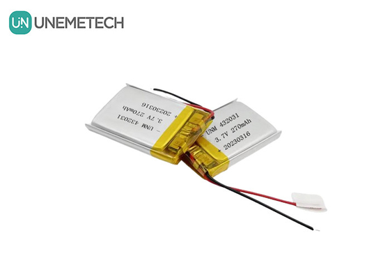 3.7V 270mAh 432031 ইলেকট্রনিক যন্ত্রপাতি জন্য লিথিয়াম পলিমার ব্যাটারি
