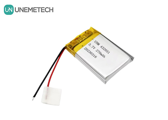3.7V 270mAh 432031 ইলেকট্রনিক যন্ত্রপাতি জন্য লিথিয়াম পলিমার ব্যাটারি