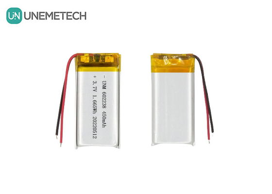 লিথিয়াম আয়ন পলিমার ব্যাটারি 602238 3.7V 450mAh রিচার্জযোগ্য লিথিয়াম আয়ন ব্যাটারি পোষা প্রাণী ট্র্যাকার জন্য