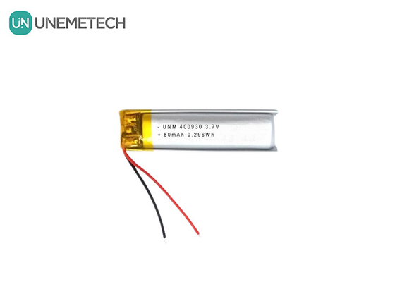 3.7V 80mAh 400930 কাস্টম লিথিয়াম পলিমার ব্যাটারি ইলেকট্রনিক মোমবাতি জন্য কম ওজন
