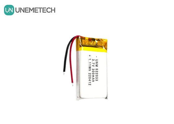 3.7V 300mAh 522033 স্মার্ট ঘড়ির জন্য নমনীয় কাস্টম লিথিয়াম-আয়ন পলিমার ব্যাটারি