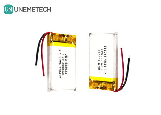 3.7V 300mAh 522033 স্মার্ট ঘড়ির জন্য নমনীয় কাস্টম লিথিয়াম-আয়ন পলিমার ব্যাটারি