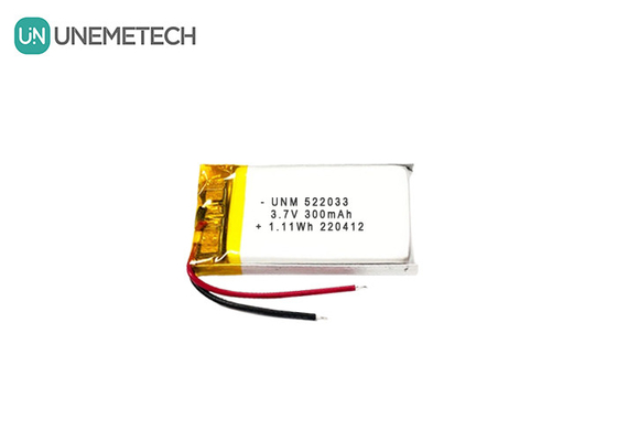 3.7V 300mAh 522033 স্মার্ট ঘড়ির জন্য নমনীয় কাস্টম লিথিয়াম-আয়ন পলিমার ব্যাটারি
