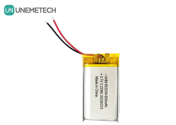 3.7V 600mAh 852034 হেডসেটের জন্য রিচার্জযোগ্য কাস্টম লিথিয়াম পলিমার ব্যাটারি