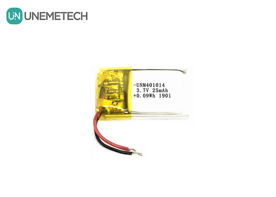 3.7V 25mAh 401014 স্মার্ট গ্লাসের জন্য আল্ট্রা ছোট রিচার্জেবল লিপো ব্যাটারি
