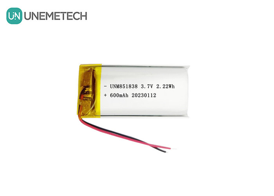 600mAh রিচার্জযোগ্য লি পলিমার ব্যাটারি 851838 3.7V কাস্টম লিপো ব্যাটারি
