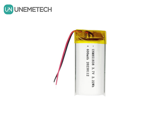 600mAh রিচার্জযোগ্য লি পলিমার ব্যাটারি 851838 3.7V কাস্টম লিপো ব্যাটারি