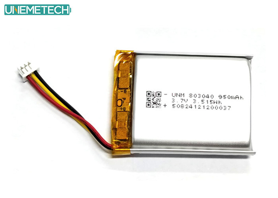 3.7V 950mAh 803040 পলিমার লিথিয়াম আয়ন ব্যাটারি Molex51021-3P সঙ্গে বহিরঙ্গন ইলেকট্রনিক্স জন্য