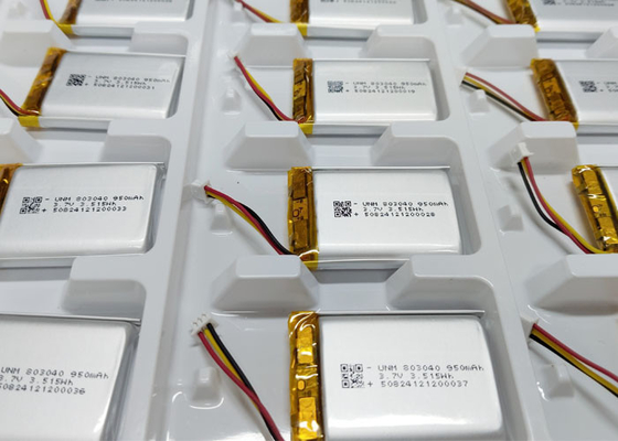 3.7V 950mAh 803040 পলিমার লিথিয়াম আয়ন ব্যাটারি Molex51021-3P সঙ্গে বহিরঙ্গন ইলেকট্রনিক্স জন্য